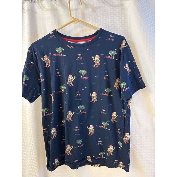 Denim & Flower Ricky Singh Shirt Santa Palm trees small S rn#86220 Black Red - Picture 2 of 7